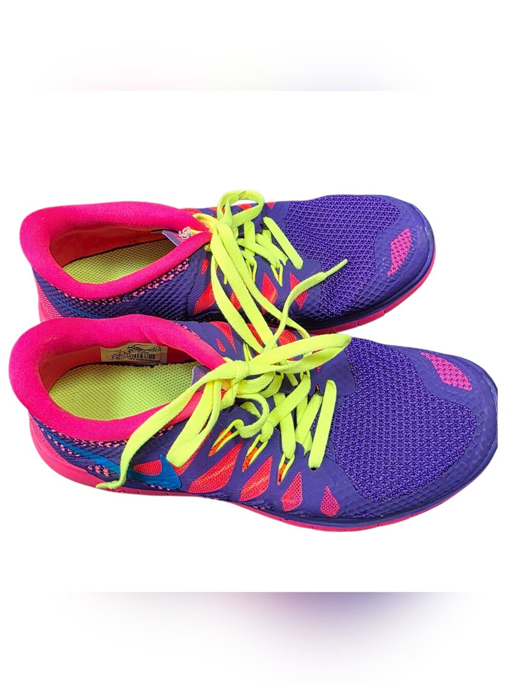 Nike Girls Free 5.0 Sneaker Athletic Shoes Multicolor Neon Running& Jogging 4.5